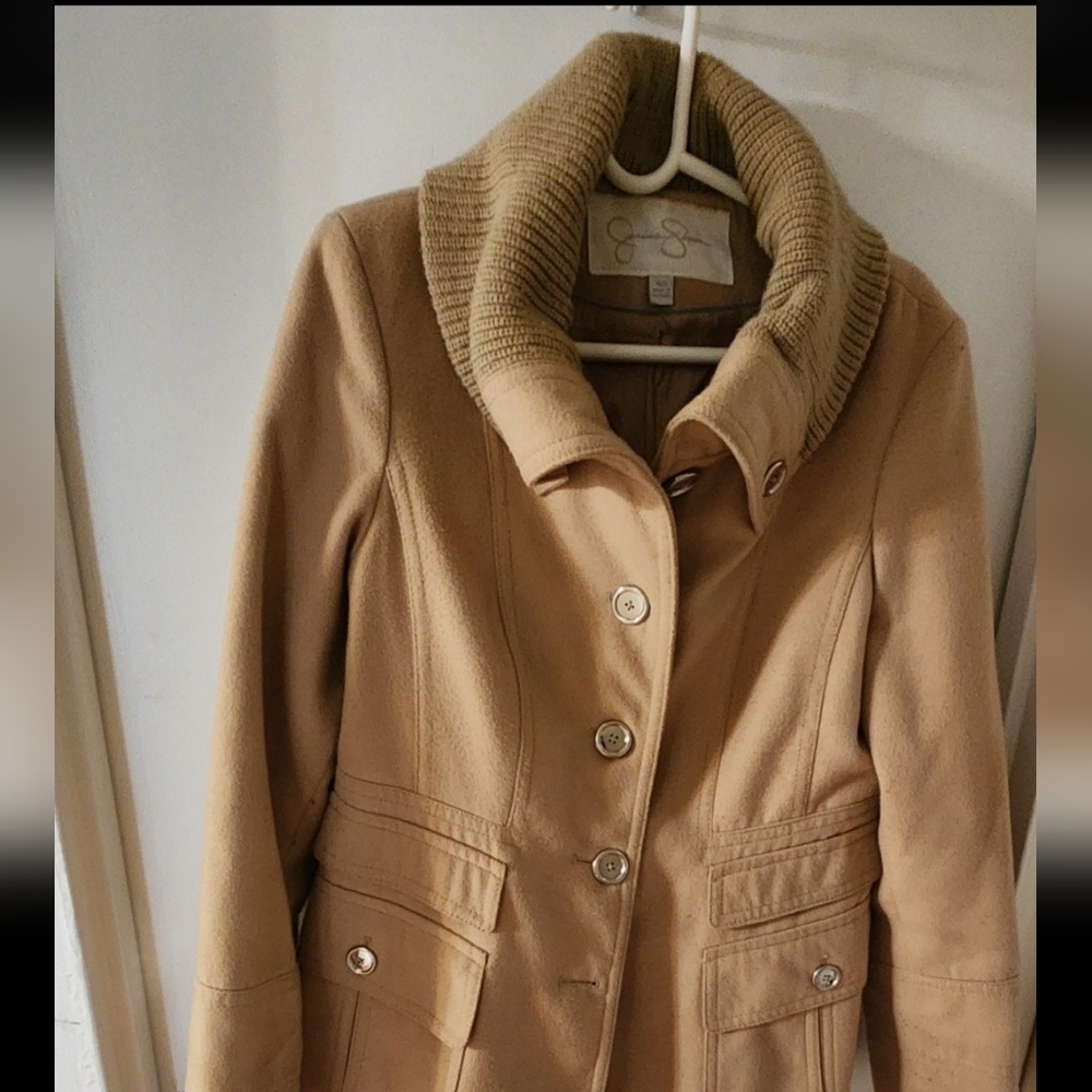 Jessica Simpson Tan Pea Coat with Ribbed Collar